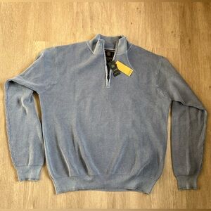 F/X Fusion Blue Quarter-Zip Cotton Waffle Sweater *NWT* Sandwash mock neck